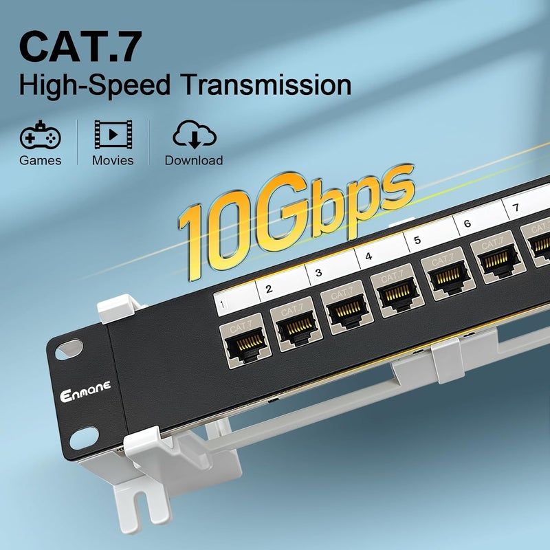 Enmane 8 Port Patch Panel CAT7 Keystone Coupler Shielded (EC Listed) Wall Mount 10inch with 89D Bracket Ethernet Patch Panel (CAT7) - Image 4